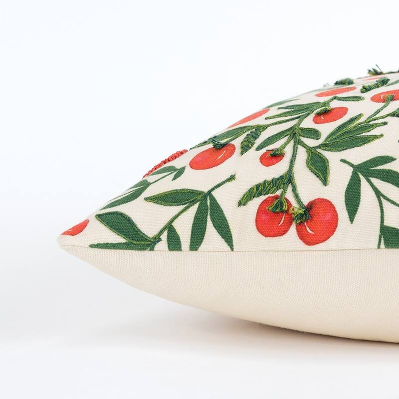 HomeRoots Red Green Cherry Tree Printed Lumbar Pillow