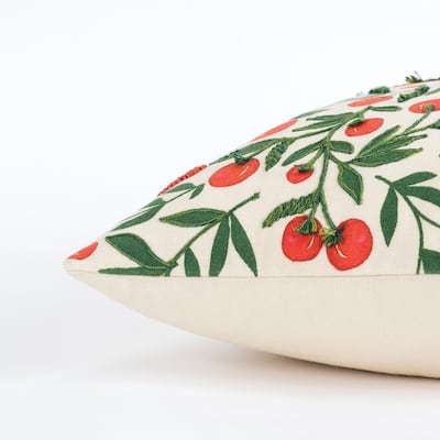 HomeRoots Red Green Cherry Tree Printed Lumbar Pillow