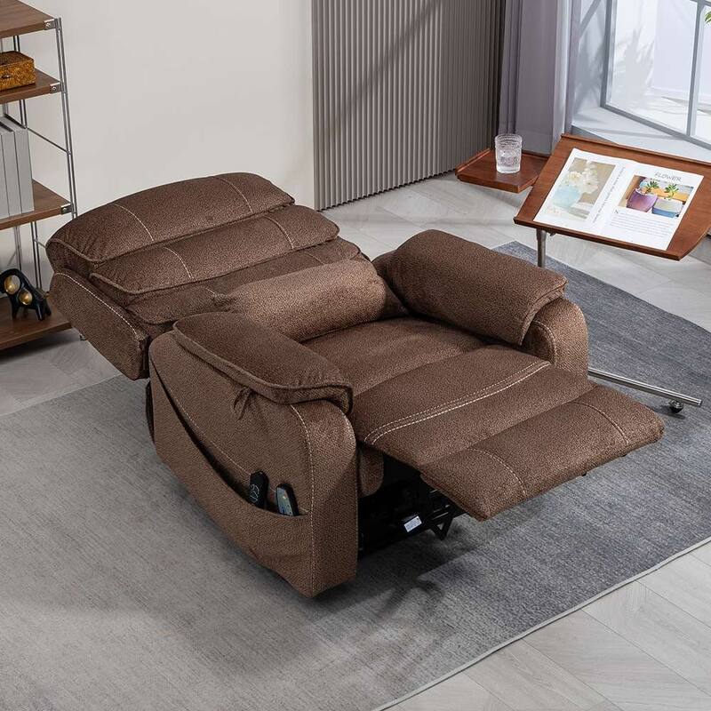 Dual Motor Oversized 180° Lay Flat Chenille Power Lift Recliner Chair with Retractable Tray, Wireless Charge