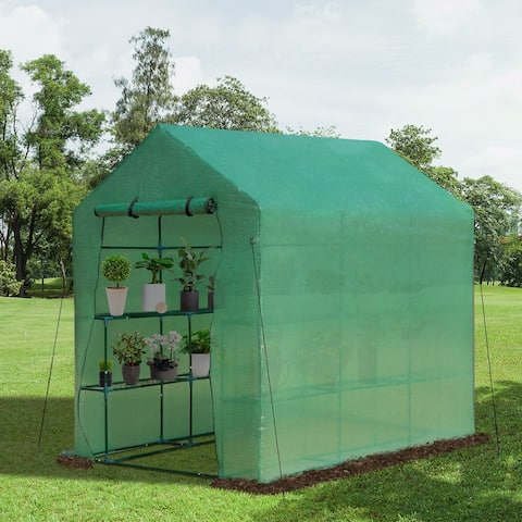 Outsunny 2-Tier Shelf Greenhouse for Outdoor Garden Plant & Plant Use with PE Cover & Steel Frame