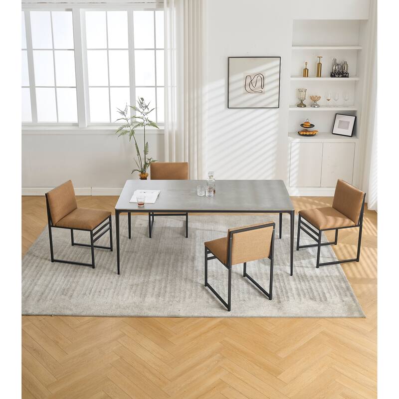 Modern Dining Chairs Set Of 2, Upholstered Linen Cushions And Backrest - Coffee