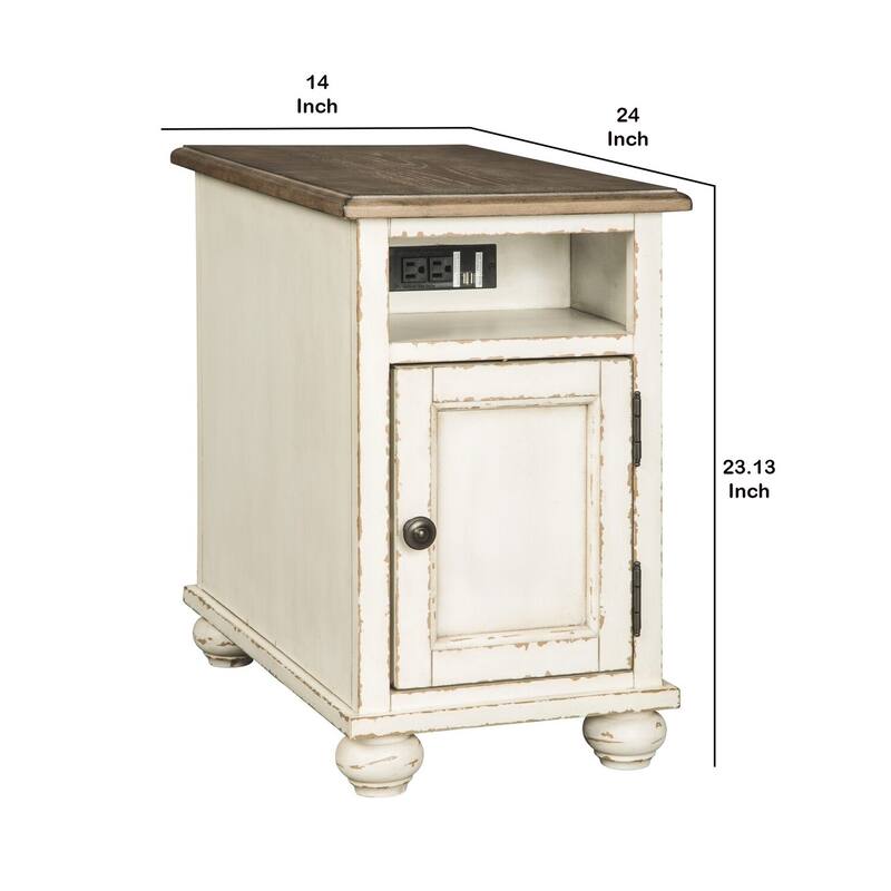 24 in. Antique White and Brown Rectangle Wood End Table, Sturdy Build End Side Table for Living Rooms