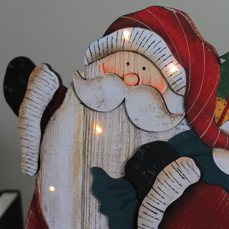 19.5" Red and White LED Lighted Santa Claus Christmas Wooden Figure