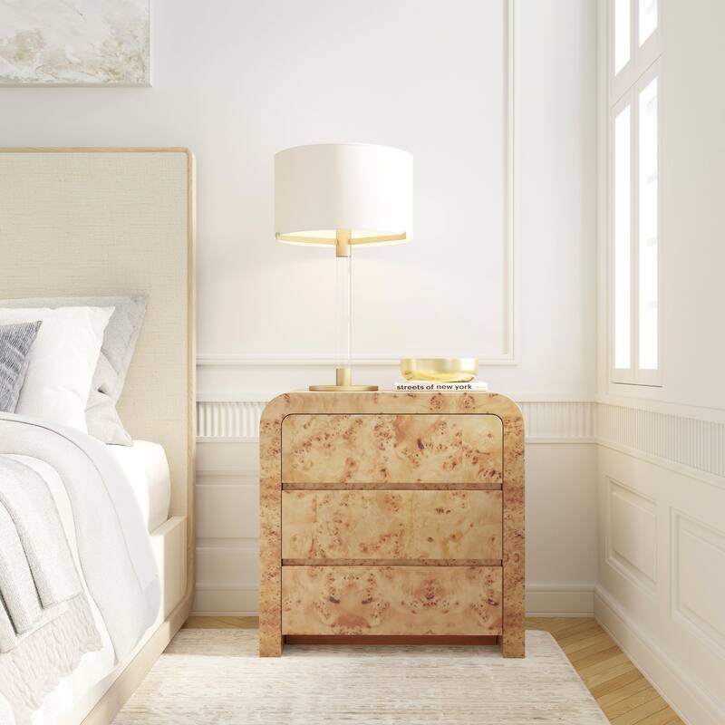 Cora 3 Drawer Burl Wood Curved Dresser - Light Burl - 3-drawer