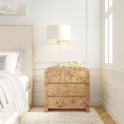 Cora 3 Drawer Burl Wood Curved Dresser