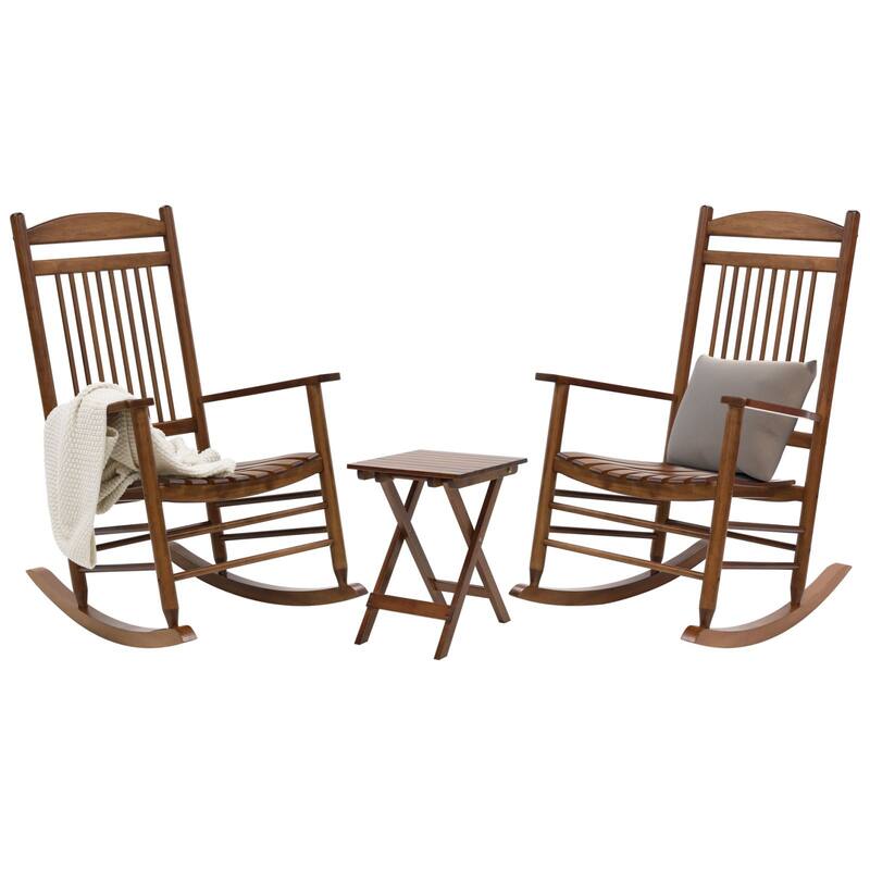 VEIKOUS 3-Piece Outdoor Rocking Chair Set with Folding Table for Patio and Porch
