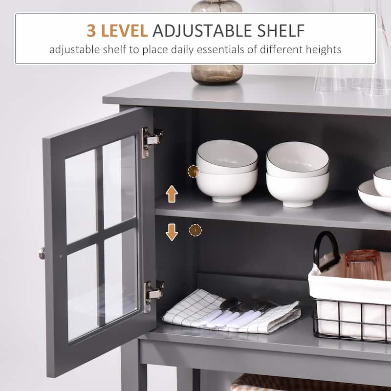 Sideboard with 2 Glass Doors, Adjustable Shelving and Bottom Shelf