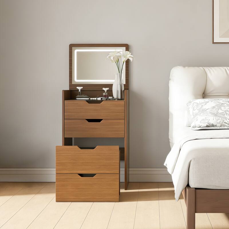 3-in-1 Vanity Desk with Lighted Mirror & Stool, Flip Top Makeup Dressing Table, Compact Storage for Bedroom, Bathroom