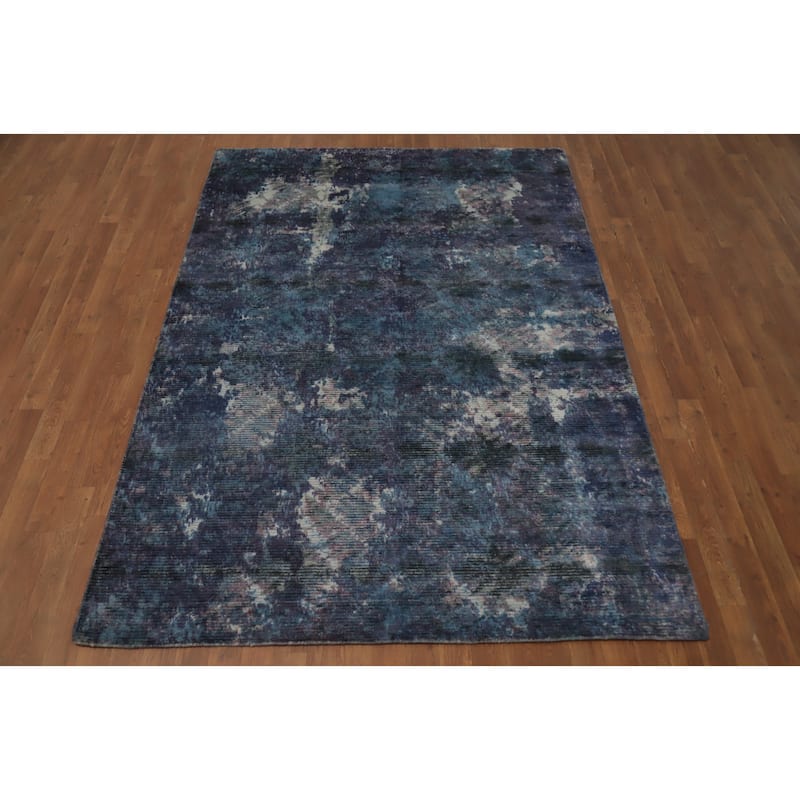 Hand Knotted Oriental Viscose Silk Carpet Modern All-Over Purples Abstract Area Rug - 7' 8'' X 5' 5''