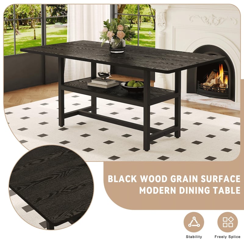 9-Piece Dining Table Set for 8, 71-Inch Rectangular Kitchen Table with 8 Linen Chairs, Modern Metal Frame Dining Room Set