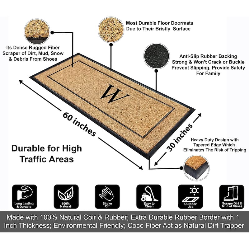 A1HC Natural Coir & Rubber Large Monogrammed Door Mat 30"x60"