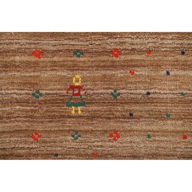 Tribal Striped Gabbeh Oriental Area Rug Handmade Wool Carpet - 4'4"x 5'9"