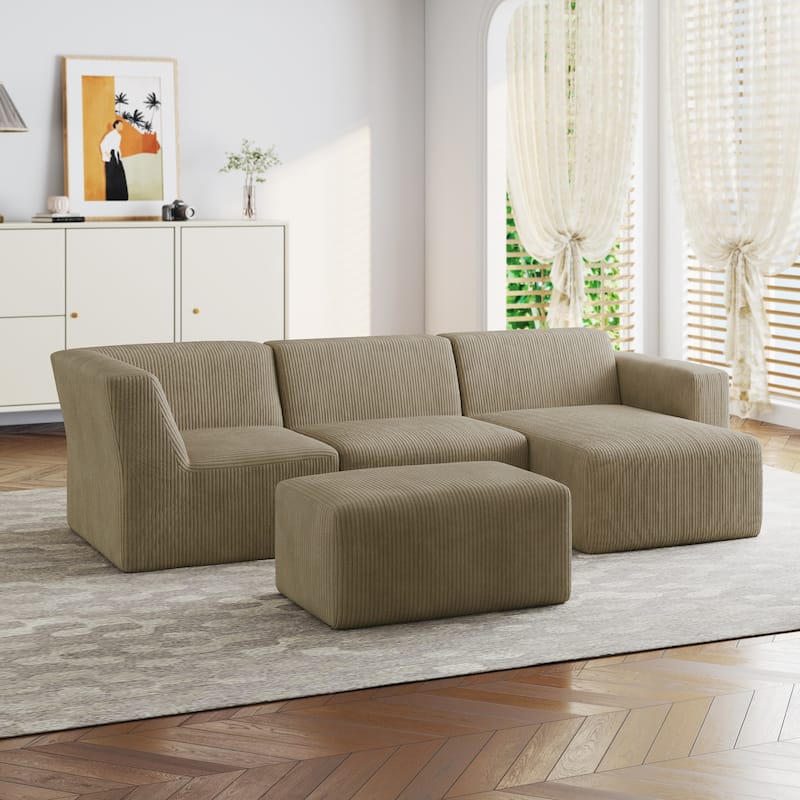 Modern Corduroy L-Shaped Foam Sectional Sofa with Chaise Lounge- Vacuum Packed, Tool-Free Setup