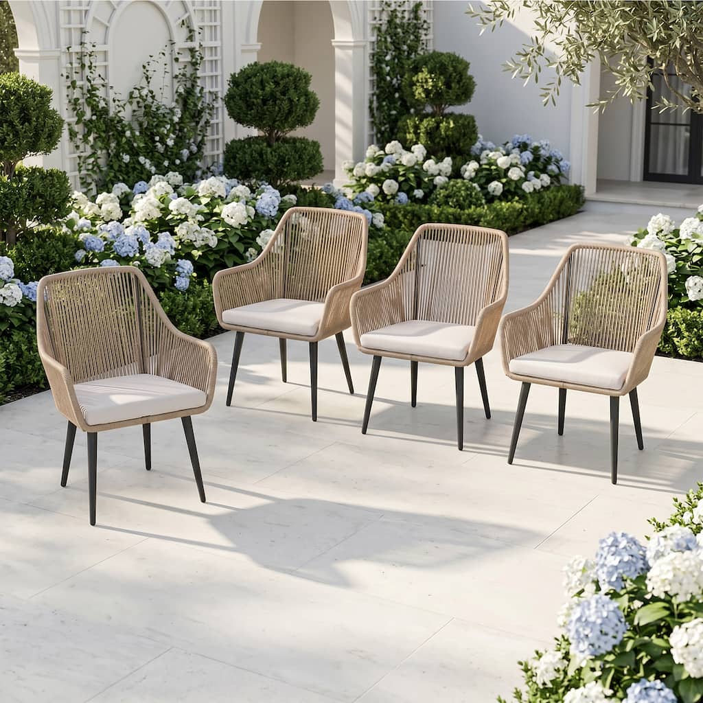 Modern All-Weather PE Wicker Outdoor Patio Dining Chairs with Cushions