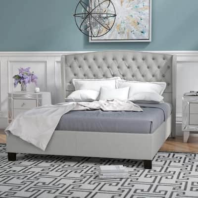 Modern Upholstered Platform Bed with Button-Tufted Headboard