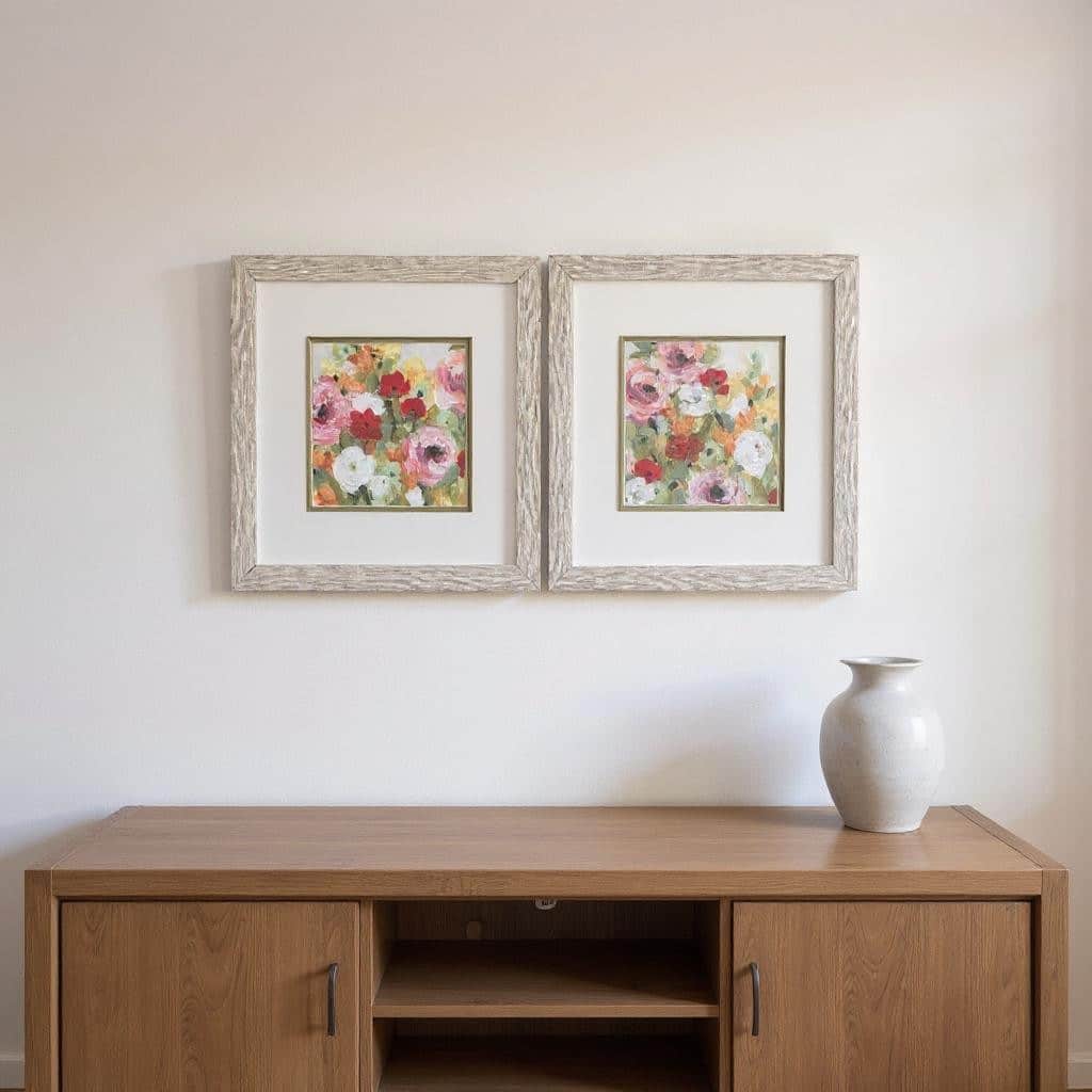 HomeRoots Set Of Two Leas Garden Distressed White Framed Wall Art