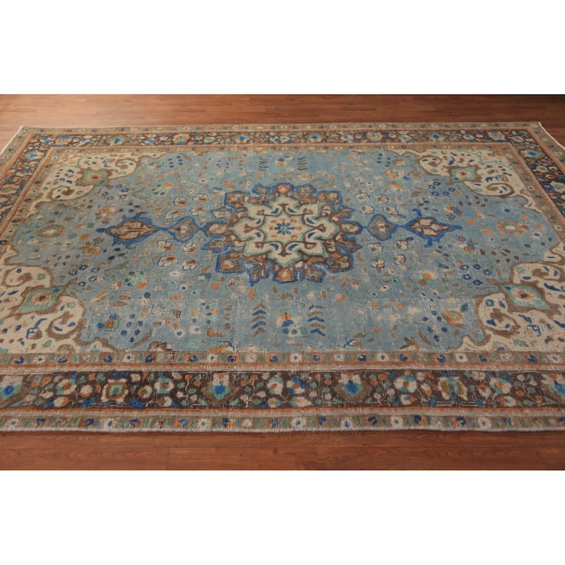 Blue Medallion Tabriz Persian Area Rug Handmade Oriental Wool Carpet - 6'5"x 9'5"