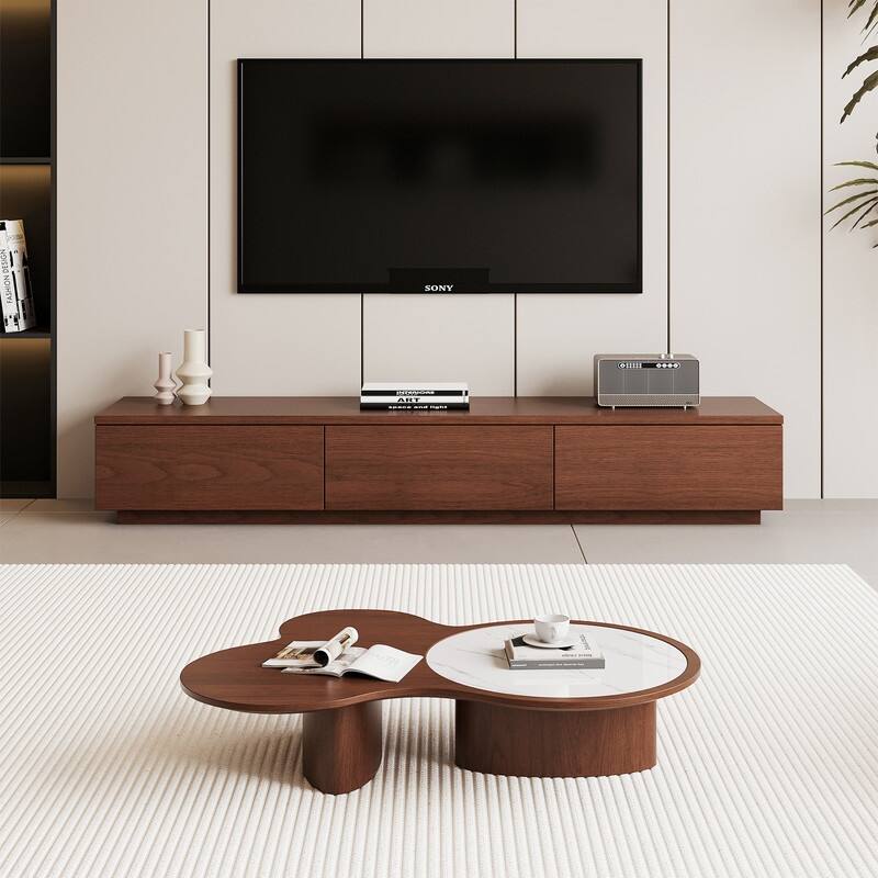 Mid Century Modern TV Stands,Brown Solid Wood Media Console with 3-6 Drawers - 70.87" & 3 Drawers