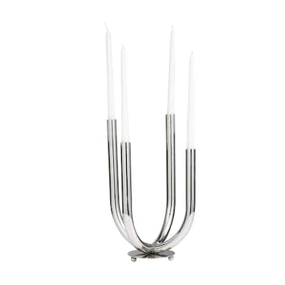 Stainless Steel Metal Abstract U-Shaped Candelabra - Silver - Roche River Decor