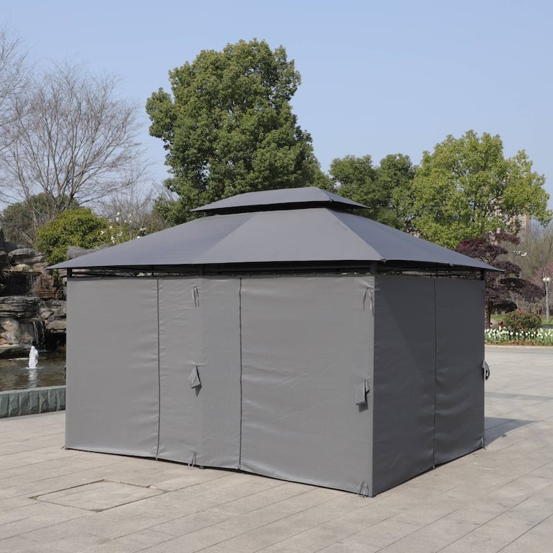 13x10 FT Outdoor Large Patio Shade Canopy with Ventilated Double Roof and Detachable Mesh Cover