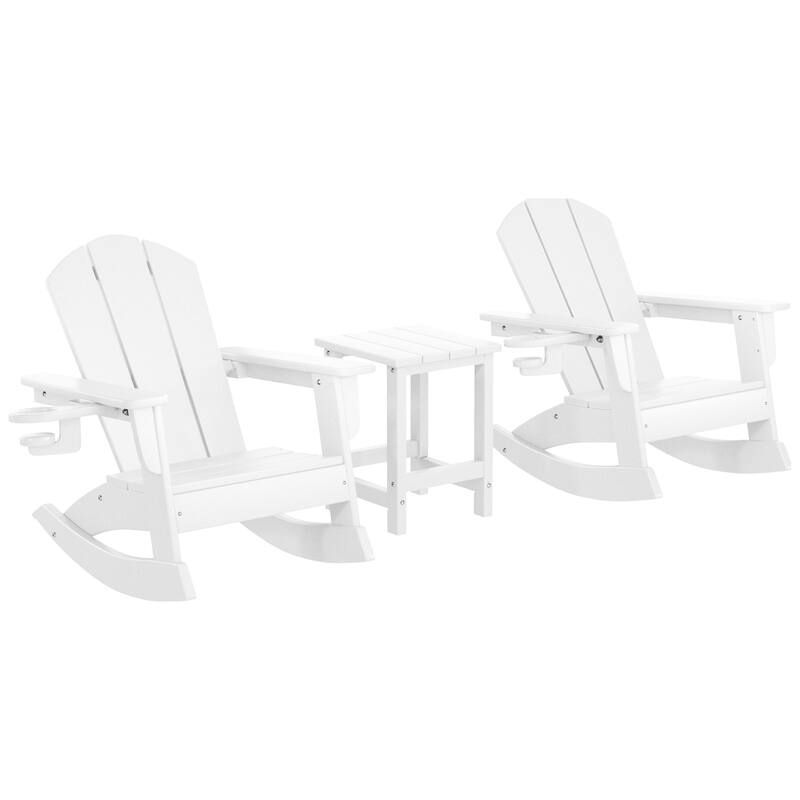 Laguna Kids Outdoor Poly Adirondack Rocking Chair with Side Table 3-Piece Set - White