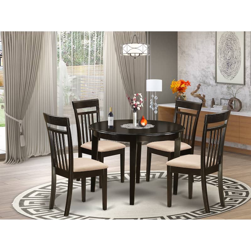 East West Furniture 5 Piece Dining Room Furniture Set- A Round Kitchen Table and 4 Dining Chairs, Cappuccino (Seat Options)