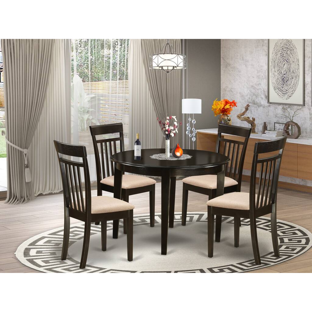 East West Furniture 5 Piece Dining Room Furniture Set- A Round Kitchen Table and 4 Dining Chairs, Cappuccino (Seat Options)