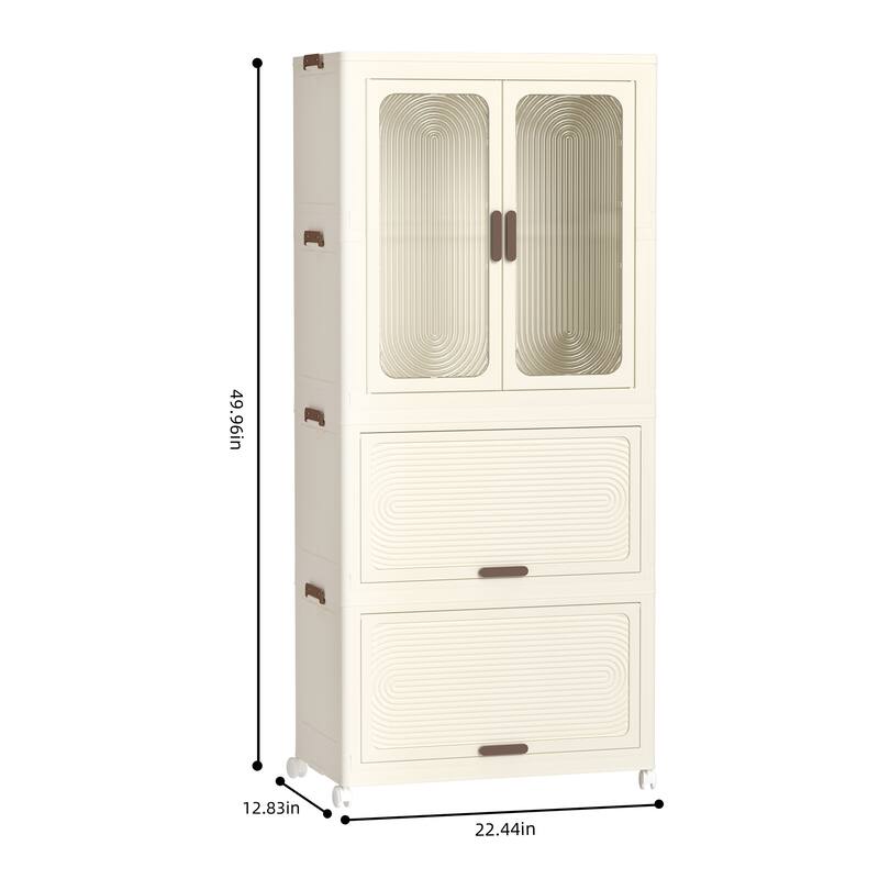 Anmytek Portable Wardrobe White Storage Cabinet with 4 Cubes & Hanging Rod,10 pcs hangers for Bedroom