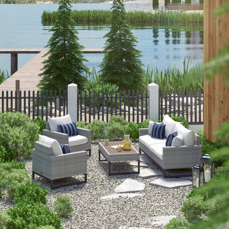 Milo Gray 4 Piece Sunbrella Outdoor Patio Seating Set