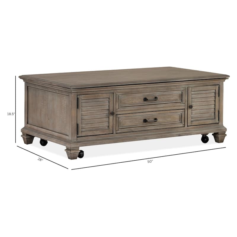 Magnussen Home Lancaster Dovetail Grey Lift Top Storage Cocktail Table with Casters - 50''W x 28''D x 18.5''H