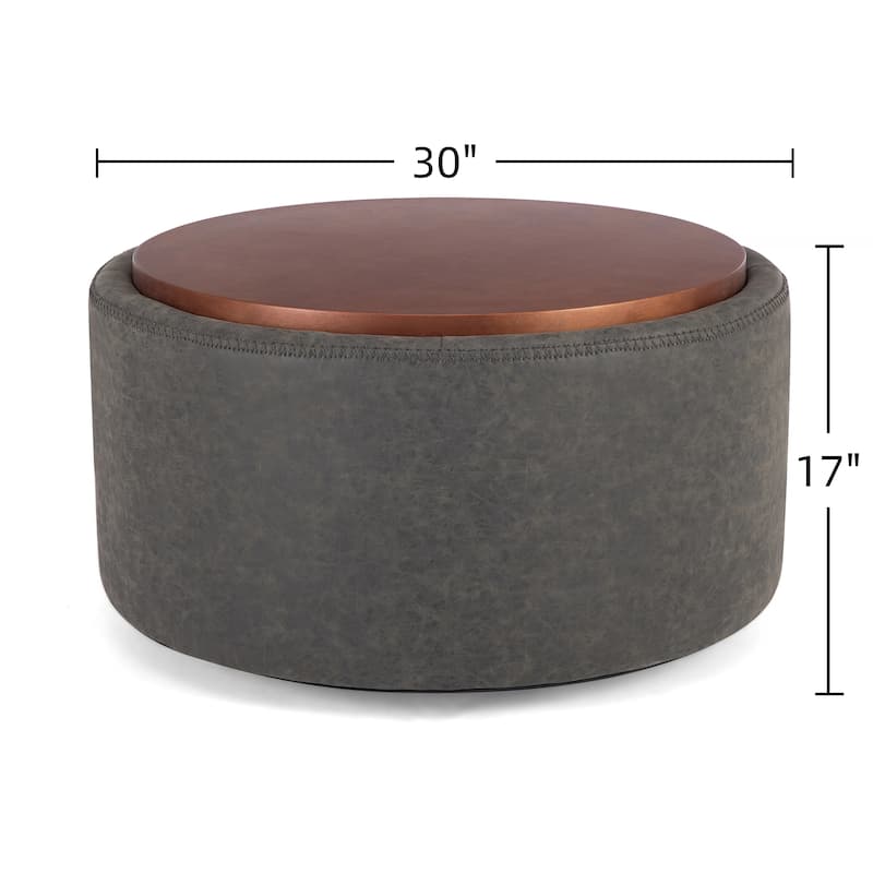 Christopher Knight Home - Mollet Modern 30" Round Hidden Storage Ottoman with Removable Wooden Lid & Rolling Wheel Casters