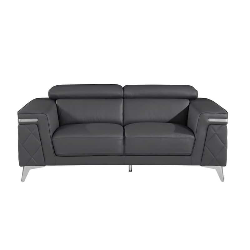 HomeRoots 70" Dark Gray And Silver Metallic Leather Loveseat