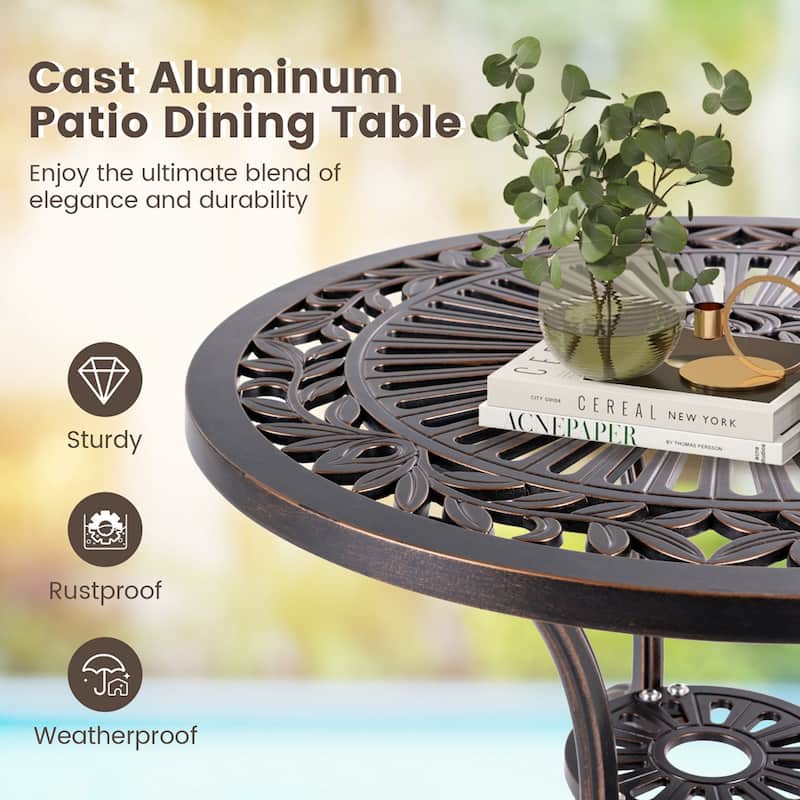 Costway 24" Round Cast Aluminum Table Patio Dining Bistro Table with 2 - See Details