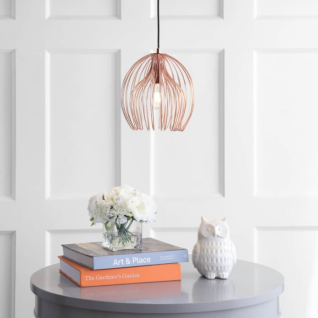 SAFAVIEH Lighting Belle Adjustable 1-Light Led Copper Pendant - 10.3"x10.3"x12.25-84.25" - 10"Wx10"Dx84"H