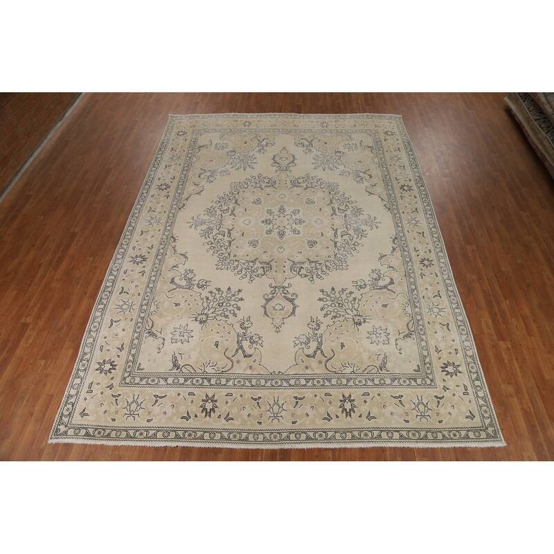 Medallion Tabriz Persian Rug Floral Hand-Knotted Wool Carpet - 9'8"x 13'2"
