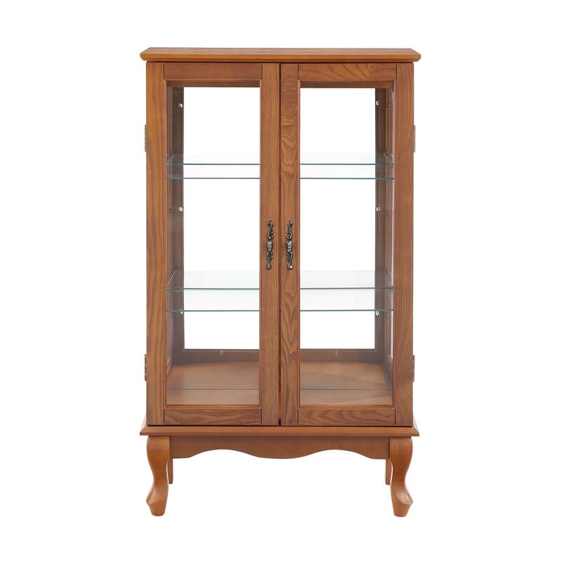 3-Tier Lighted Glass Display Curio Cabinet, China Cabinet with Glass Doors, Mirrored Back Panel & Adjustable Shelves