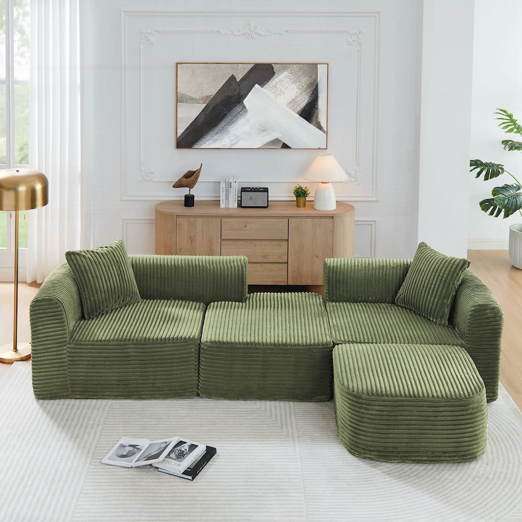 Sectional Couch with L-Shape Chaise, Modular Sofa with Movable Ottoman