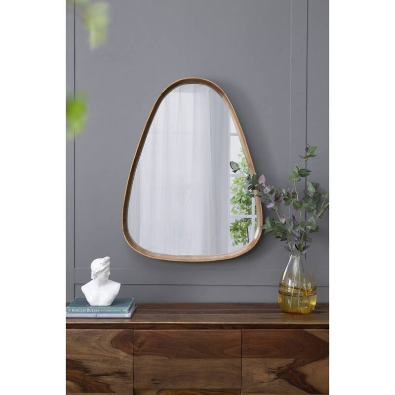 Teardrop Curved Edge Wood Wall Mirror - 36.75"
