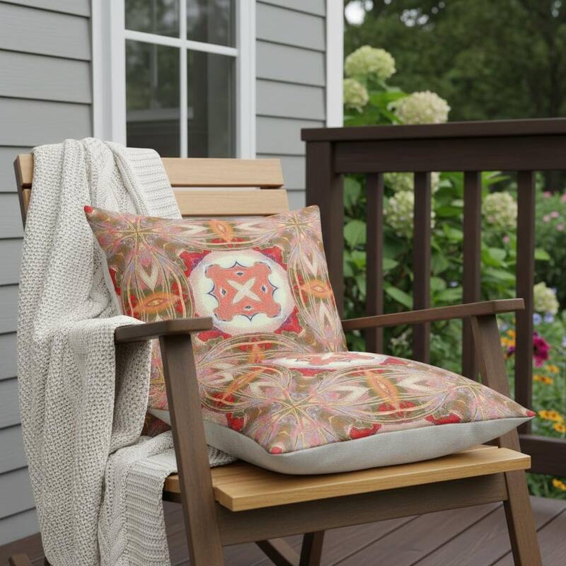 HomeRoots Set of Two 16" X 16" Green and Pink Blown Seam Floral Indoor Outdoor Throw Pillow - 16.00' X '16.00' X '5.00 - Green/Pink - 16.00' X '16.00' X '5.00