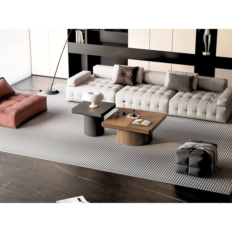 Modern Wood Coffee Table with Cylindrical & Fluted Pedestal