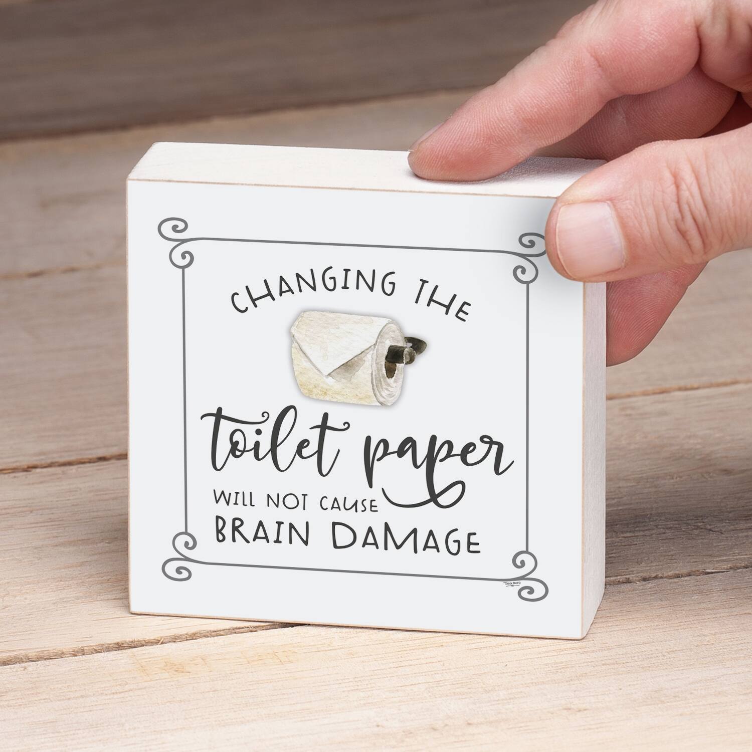 Wood Block Décor Message Toilet Paper Sign, 3.75 inches Square, Made in