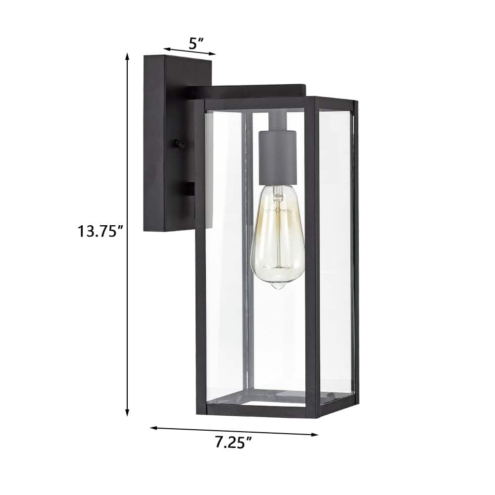 Black Outdoor Wall Lantern Sconce Porch Light With Clear Glass Bed