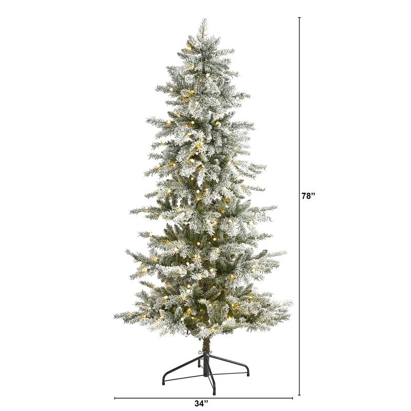 6.5’ Pre-Lit Flocked Nova Scotia Artificial Christmas Tree, Clear LED Lights - 6.5 Foot