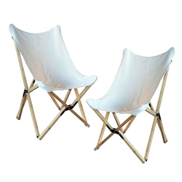 Offex Woven Canvas and Bamboo Butterfly Sling Chair, White - 2 Piece Set