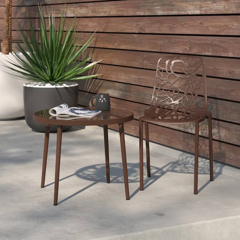 Devon Aluminum Floral Cutout Stackable Dining Chair for Dining Room, Patio, or Garden