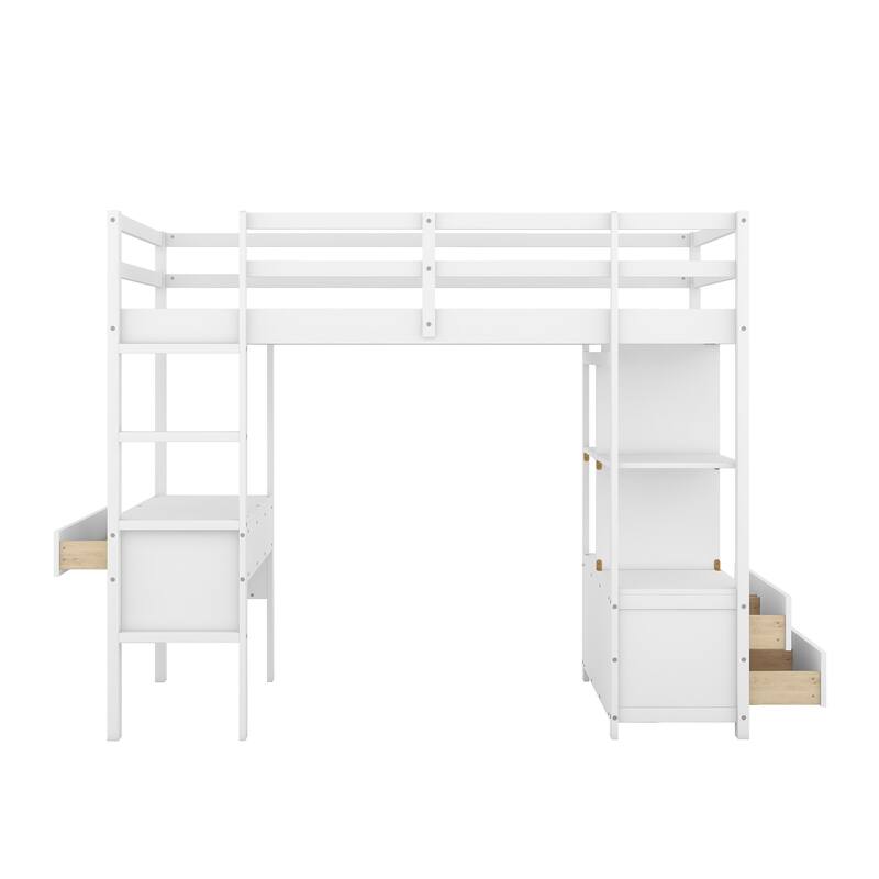 Twin Size Kids Loft Bed with Desk, Storage, Ladder & Safety Guardrail