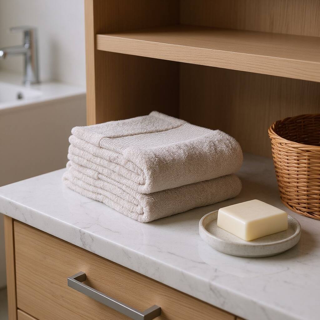 HomeRoots Set of Two Beige Cotton 16" X 30" Quick Dry Terry Cloth Hand Towels - 30.00' X '16.00' X '1.00