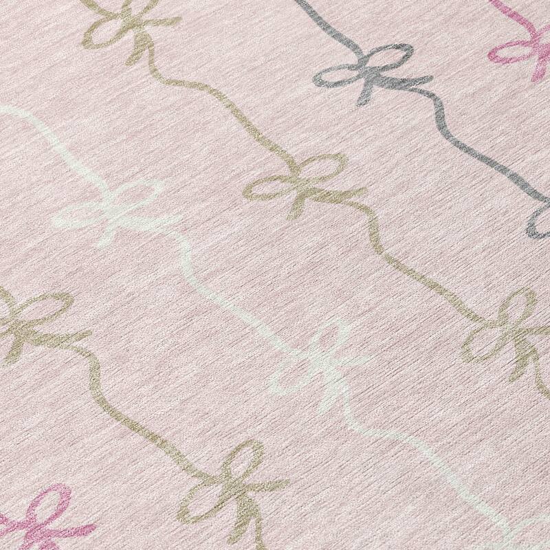 Machine Washable Indoor/ Outdoor Modern Bow Stripe Chantille Rug