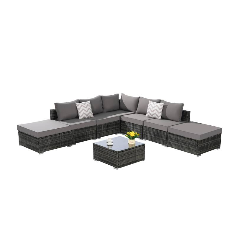 8-Piece Sectional Sofa Set with Washable Cushions & Glass Table