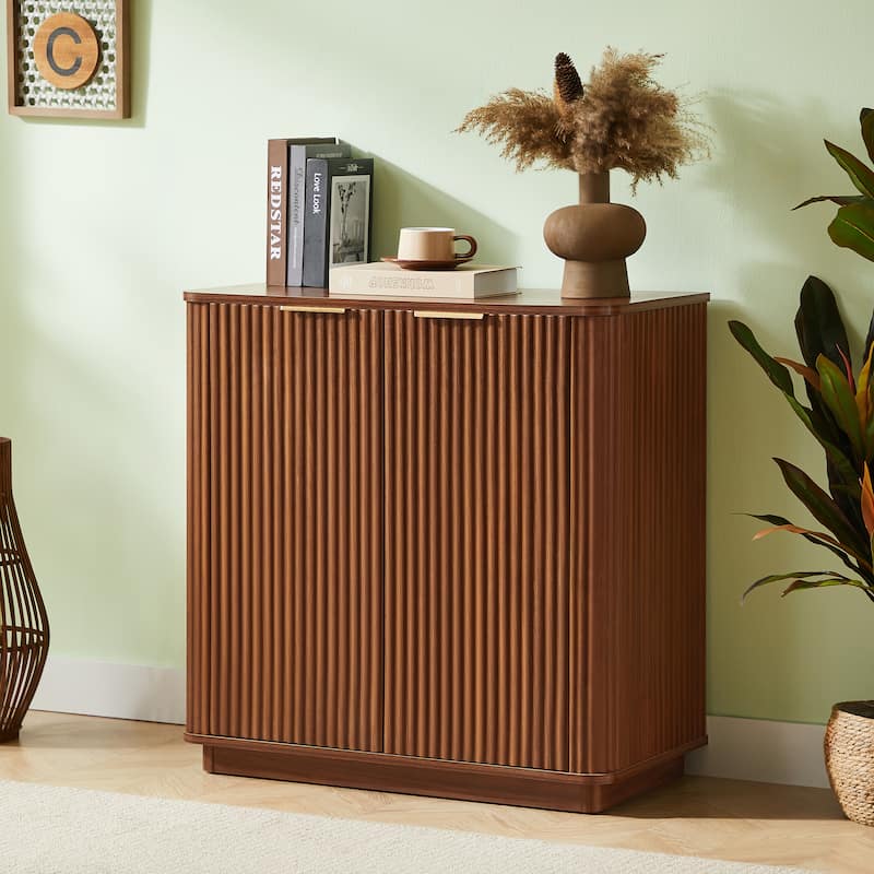 31.5" Buffet Cabinet Sideboard with Storage Curved wave Design for Bedroom, Living Room, Hallway, 31.5"W x 15.75"D x 31.5"H - Walnut